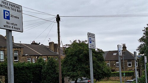 Signs for free parking bays in Idle Capark Free parking bays